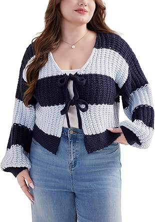 Striped Tie-Front Knit Cardigan main image 1