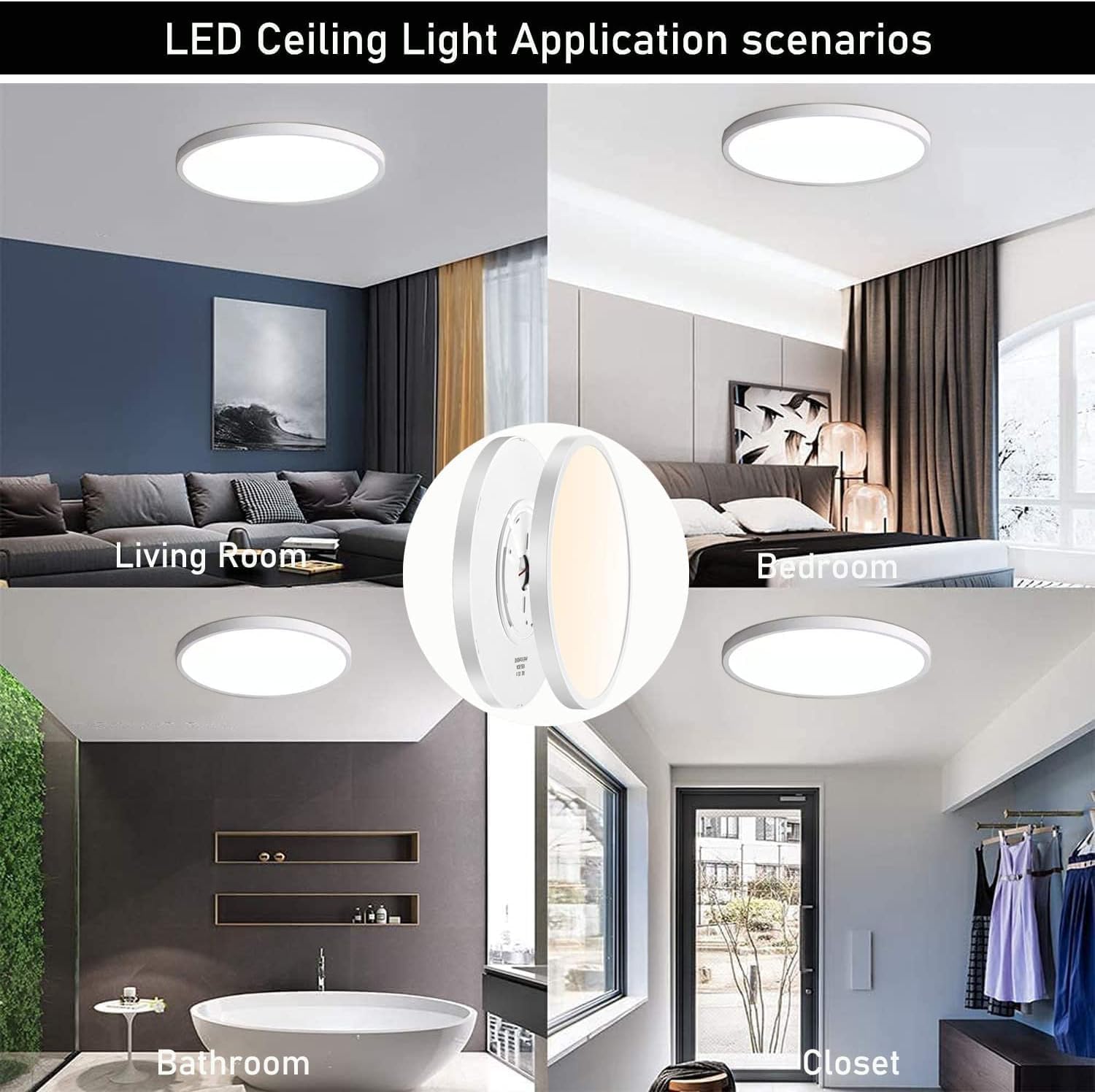 6Pack 12Inch 3200LM LED Ceiling Light,28W 3 Color Changeable (3000K/4000K/6000K),120V Slim Surface Mount Ceiling Lights Fixture for Kitchen Bedroom Living Room