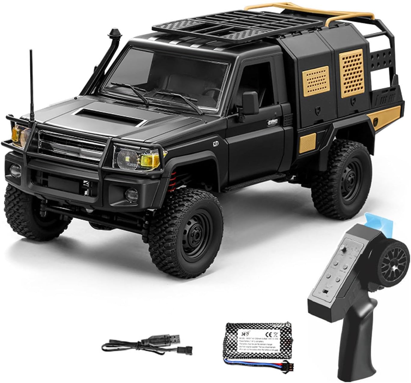 MN-82S 1/12 Remote Control Off Road Vehicle Rear Compartment Removable Flatbed Truck Styling RC Crawler Detailed Design Hobby Grade Model for Adult(Black)