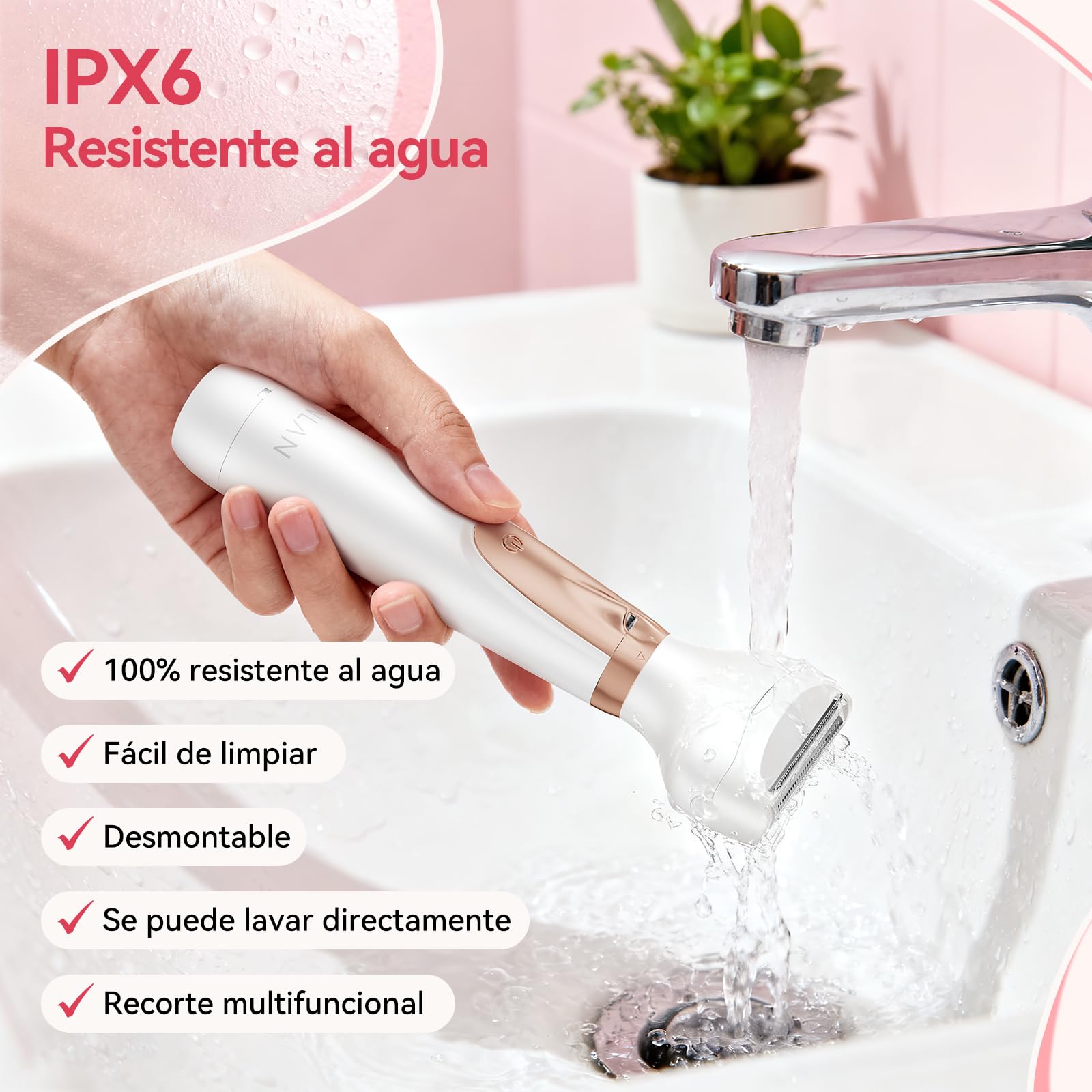 4 en 1 Afeitadora Eléctrica para Mujer, ANLAN Depiladora facial mujer, IPX6 carga rápida Type-C, luz LED, para rostro, cuerpo, cejas, zona del bikini y zonas íntimas