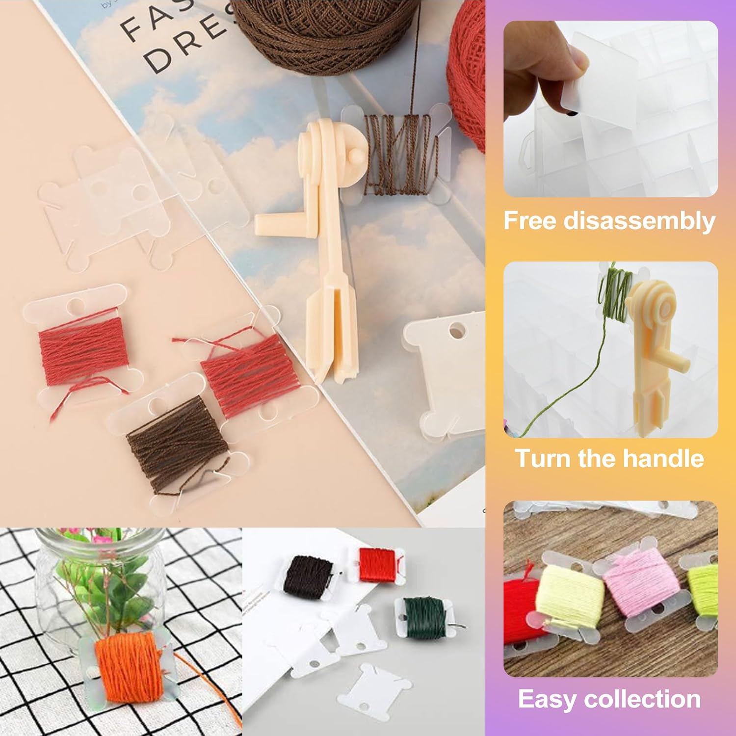 ZeriLion Embroidery Floss Organizer Cross Stitch Thread Box with 40 Bobbins 2 Stickers 1 Winder 24 Compartments for Craft DIY Storage Supplies