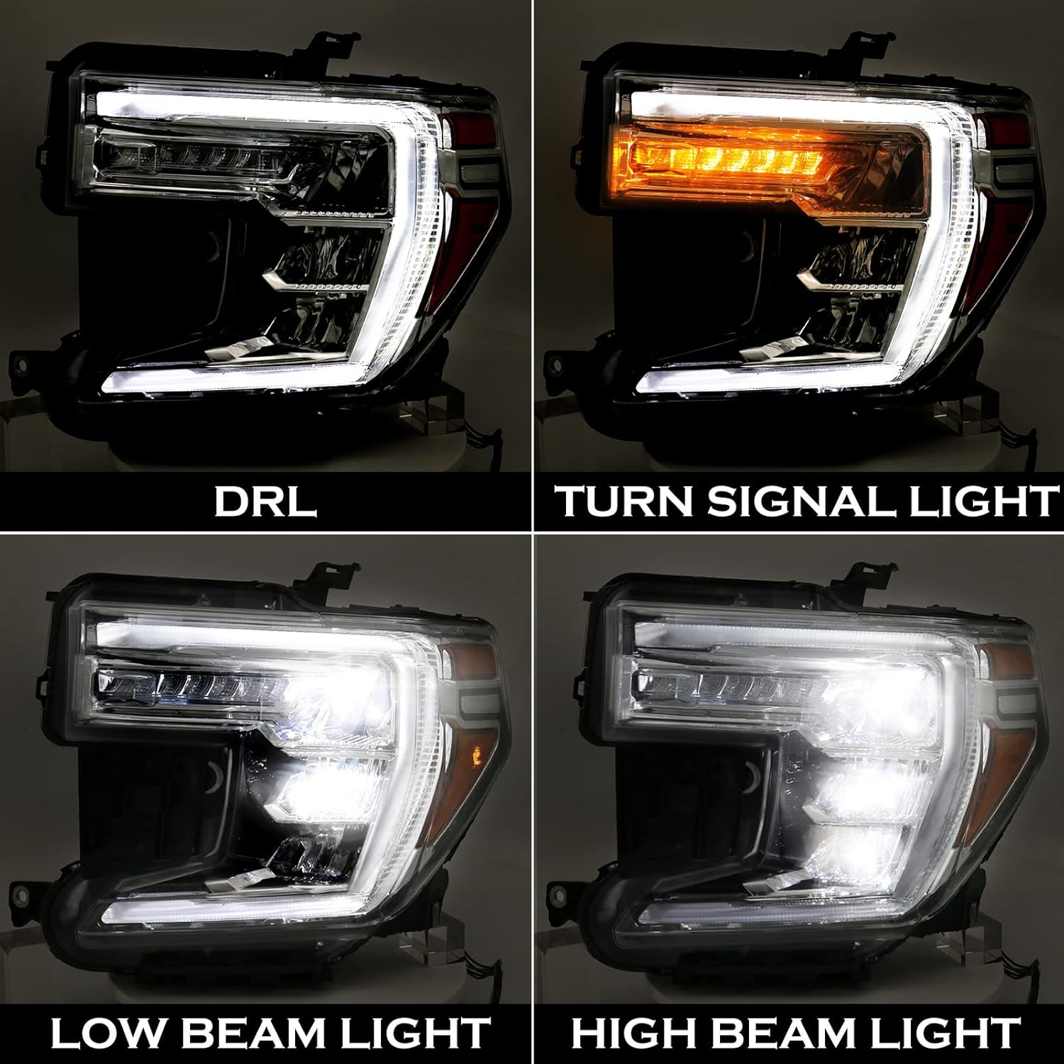 FIONE for GMC Sierra 1500 Headlight Assembly 2019 2020 2021 LED Projector Replacement HeadLamp with LED DRL Turn Signal Light Chrome Housing Clear Lens Left Driver Side LH 84772475