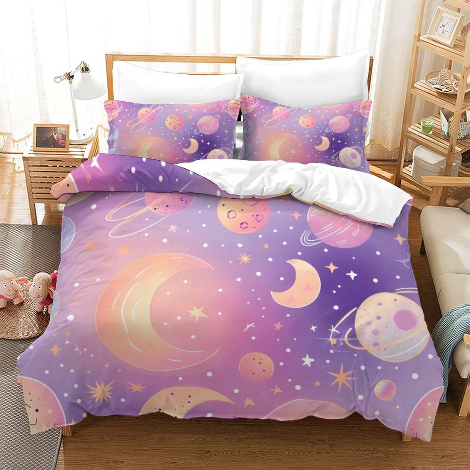 Housse de couette Lune et Étoiles Super King douce et respirante