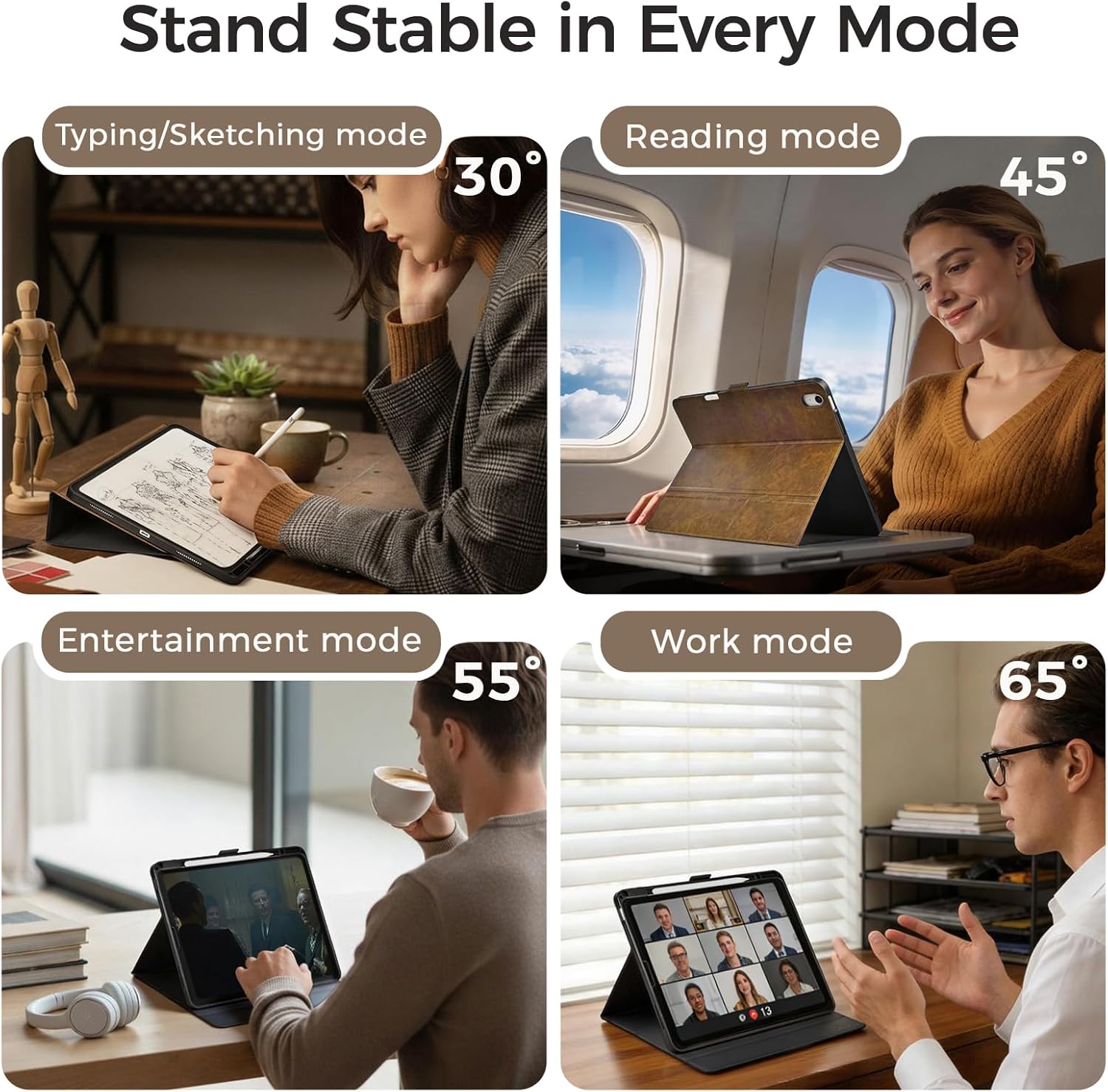 Slim Case for iPad Air 11 Inch M4/M3/M2 (2026/2025/2024),iPad Air 5th/4th Generation with Pencil Holder,Lightweight Cover,Magnetic Clasp,Multi Angles,Typing Angle,Auto Sleep/Wake,Dark Brown