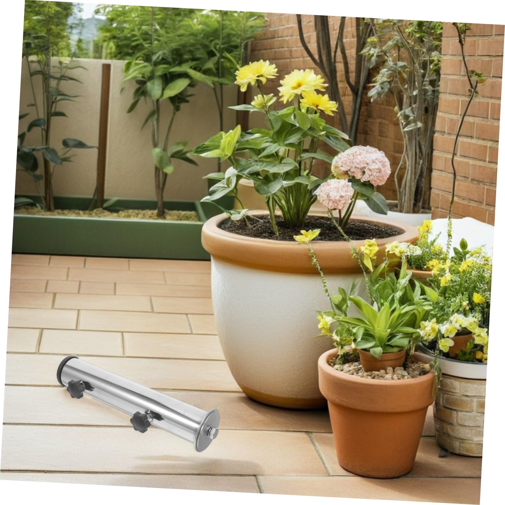 Luxshiny Portaombrellone da Esterno Fisso in Acciaio Inox Argento | Supporto Regolabile Tubo Metallico, Abs, Struttura Stabile per Tavoli e Aree All’aperto