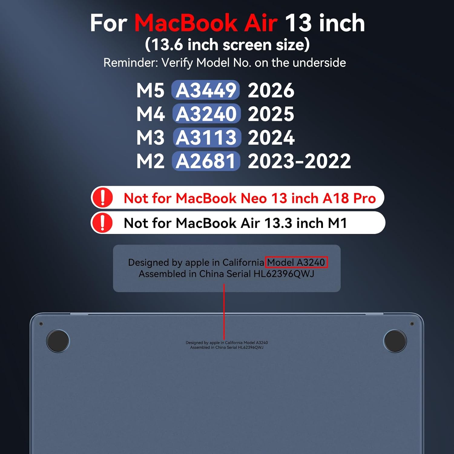 BlueSwan for MacBook Air 13 inch Case, M5 M4 M3 M2 2026-2022 A3449 A3240 A3113 A2681, 100% Match Official Color, Scratch Resistant, Easy to Snap on, Air 13.6 Hard Shell Protective Laptop Cover