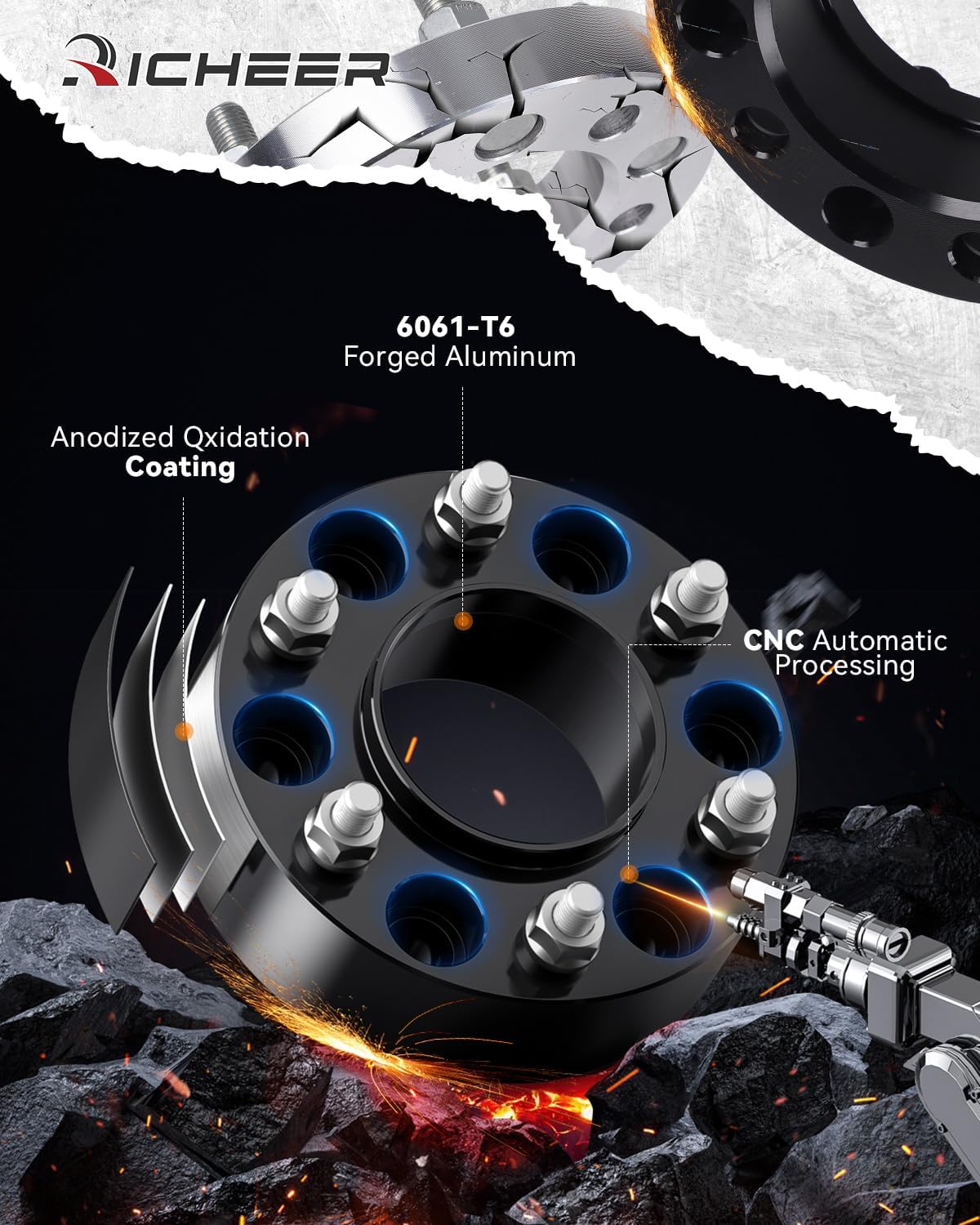 Richeer 2 Inch 6x5.5 Hubcentric Wheel Spacer for Silverado Sierra 1500, 6 Lug 6x139.7mm Wheel Spacers with 14x1.5 Studs & 78.1mm Bore for Tahoe Suburban Avalanche Express Yukon