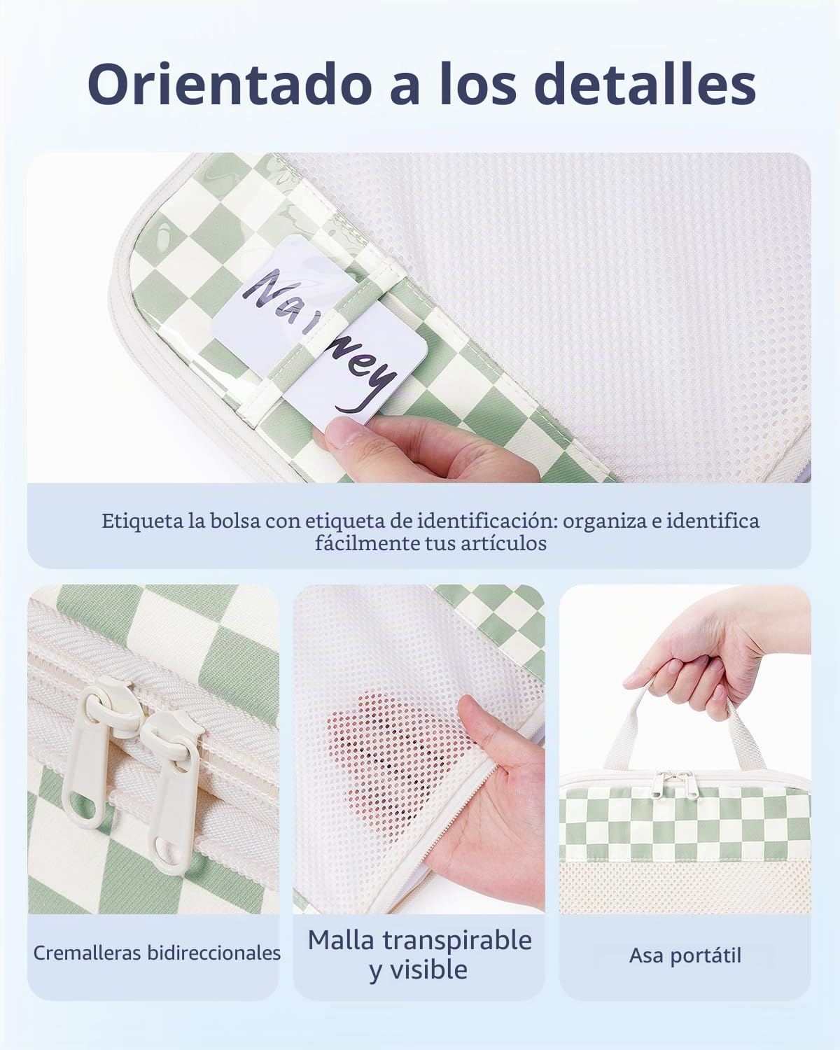 Narwey 5 Sets Compresión Organizador Maletas Bolsos, Compression Packing Cubes, Bolsas Viaje para Mochila, Equipaje de Mano y Maleta, Organizadoras Ropa Travel Essentials (cuadriculado verde menta)