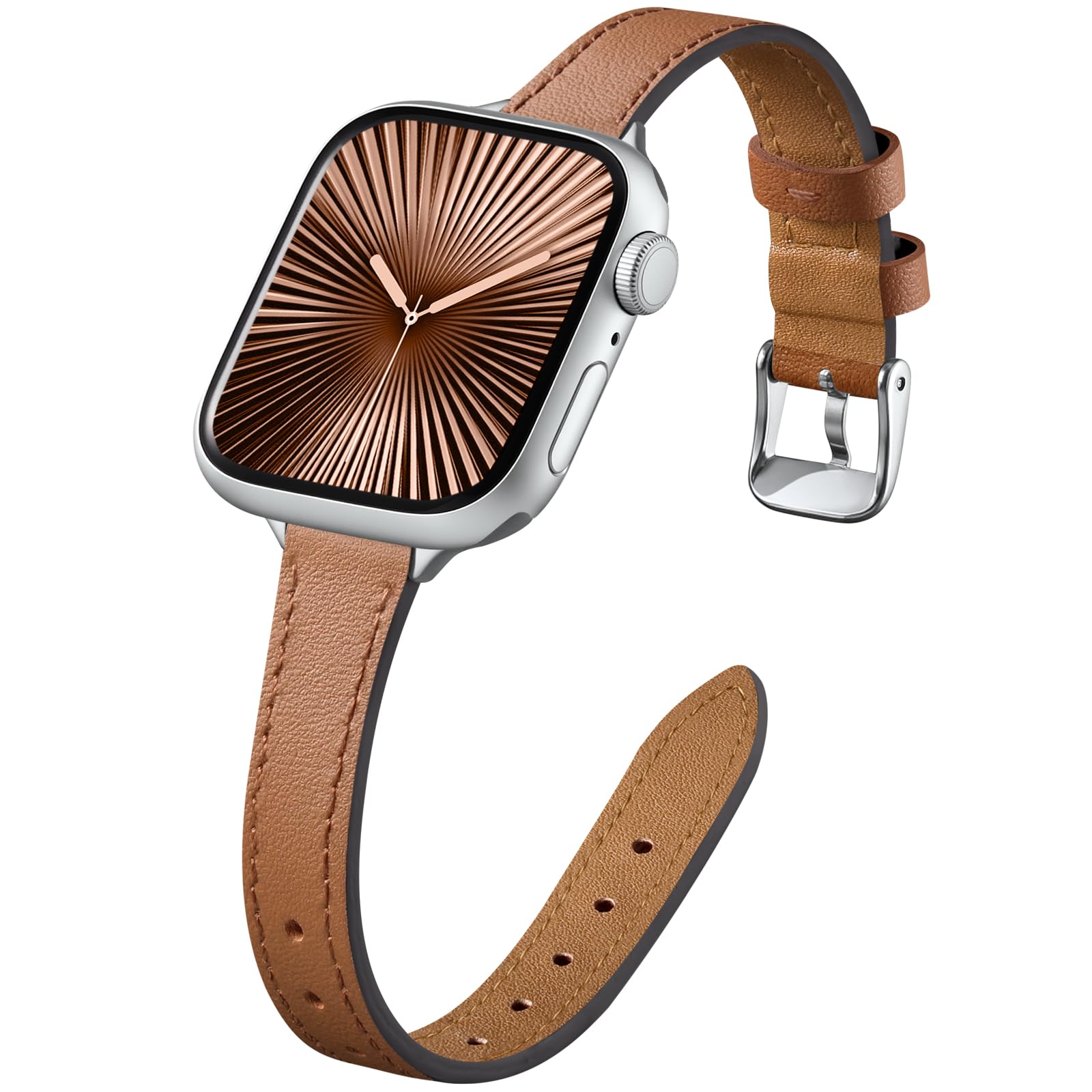 DGege Slim Leather Bands Compatible with Apple Watch Band 38mm 40mm 41mm 42mm 44mm 45mm 46mm 49mm,Top Grain Leather Watch Thin Wristband for iWatch