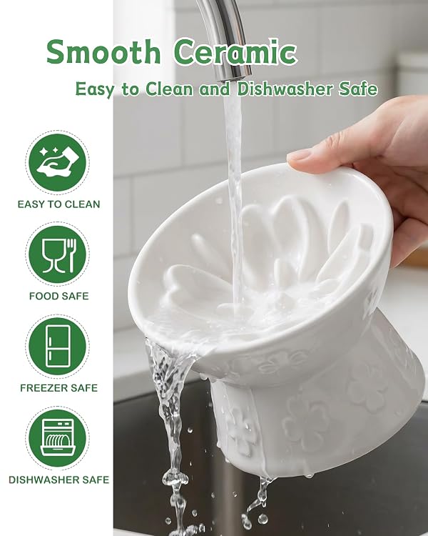TRUVIC Ceramic Slow Feeder Cat Bowl, 15° Tilted Elevated Cat Slow Eating Bowl for Neck Protection, Anti Vomiting Dog Slow Feeder, Whisker Friendly & No Black Chin for Cats and Small Dogs, White by TRUVIC - Image 7