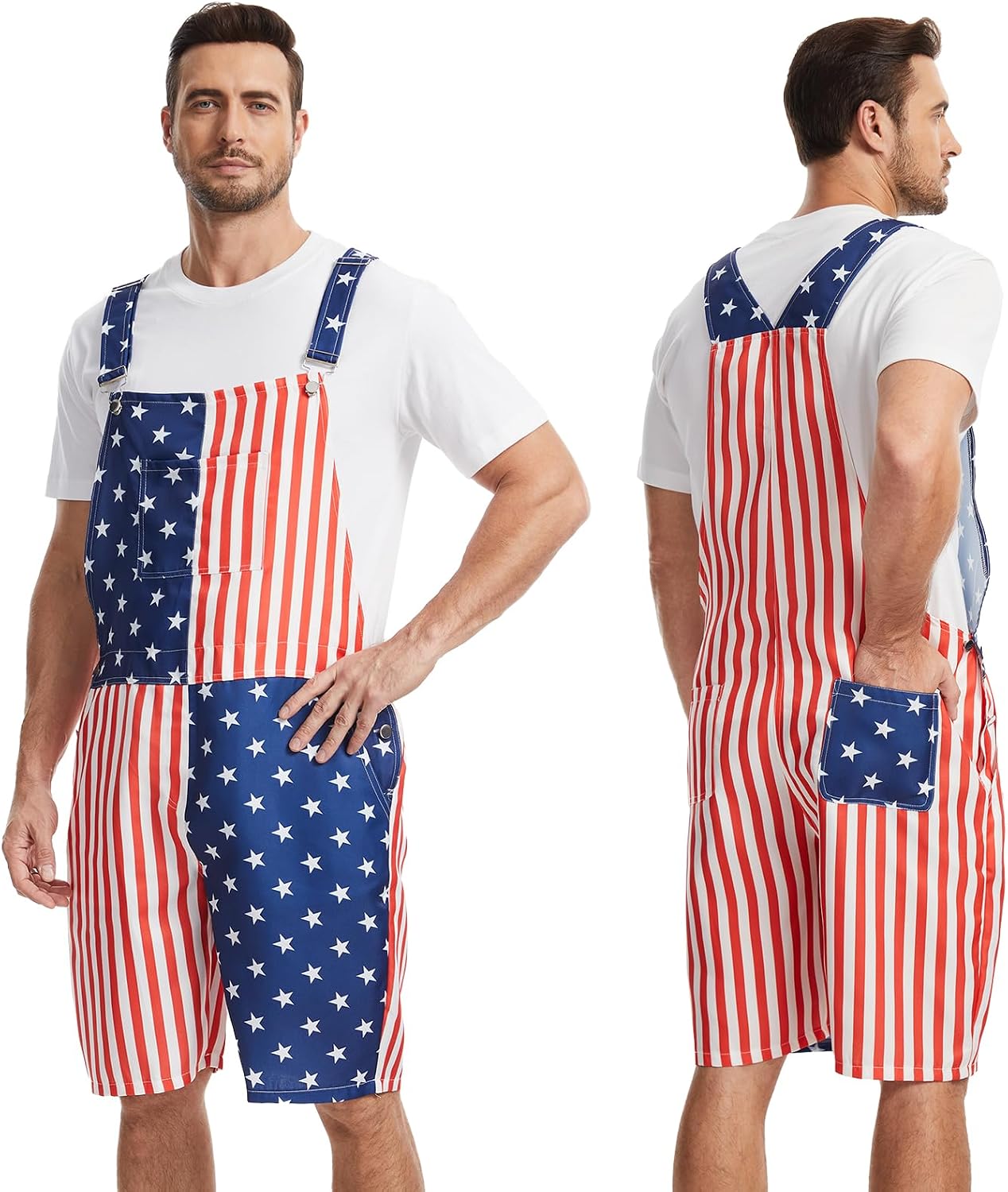 GYQMBT Unisex American Flag Overalls,4th of July Outfit Romper Bib Shorts,Jumpsuits Coveralls