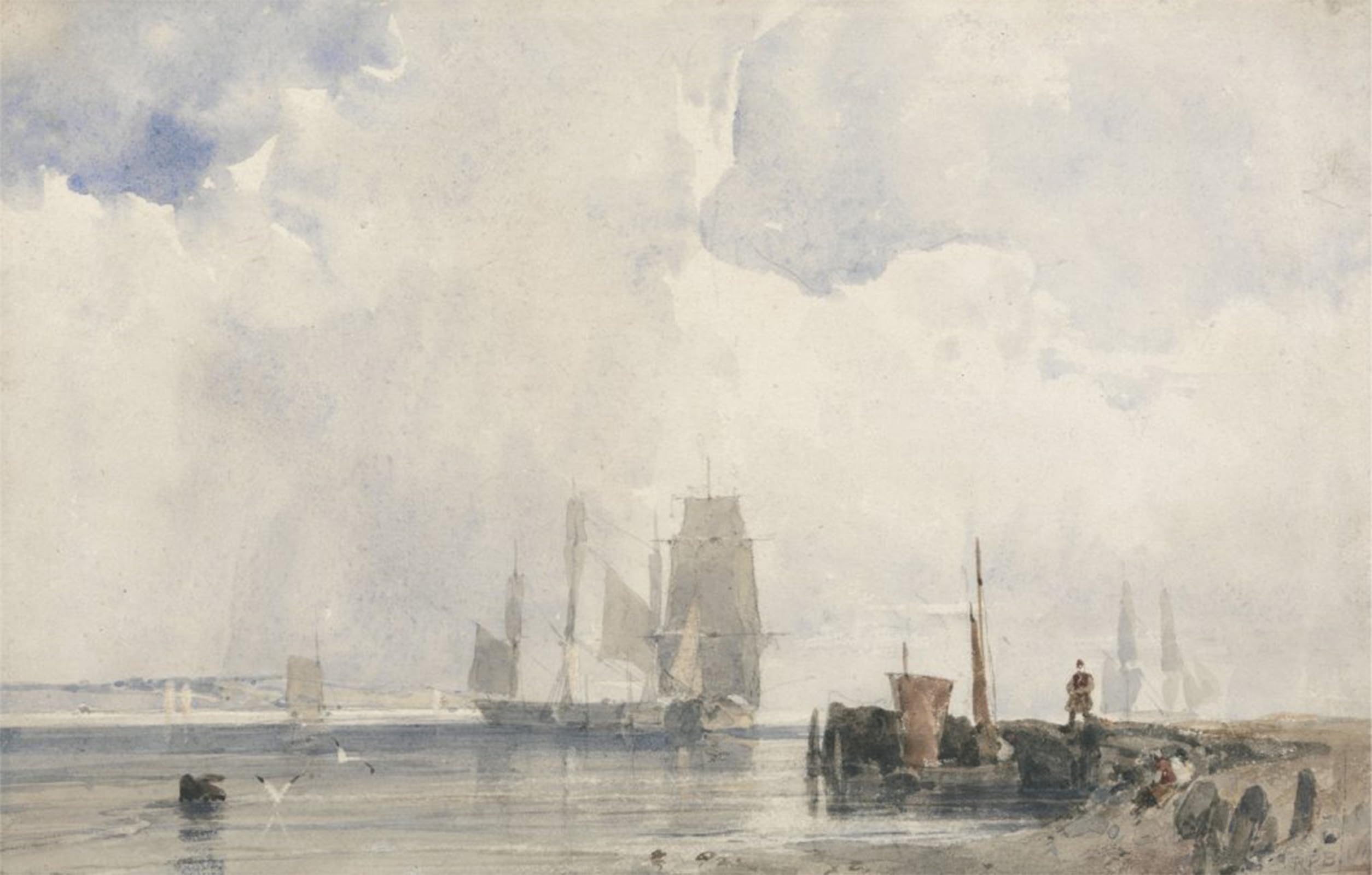 ARTXLXXBN Famous Print Painting Colorful Art Print Shipping in an Estuary Probably Near Quilleboeuf by Richard Parkes Bonington Canvas Art Decorations for Home Decor 60x90cm