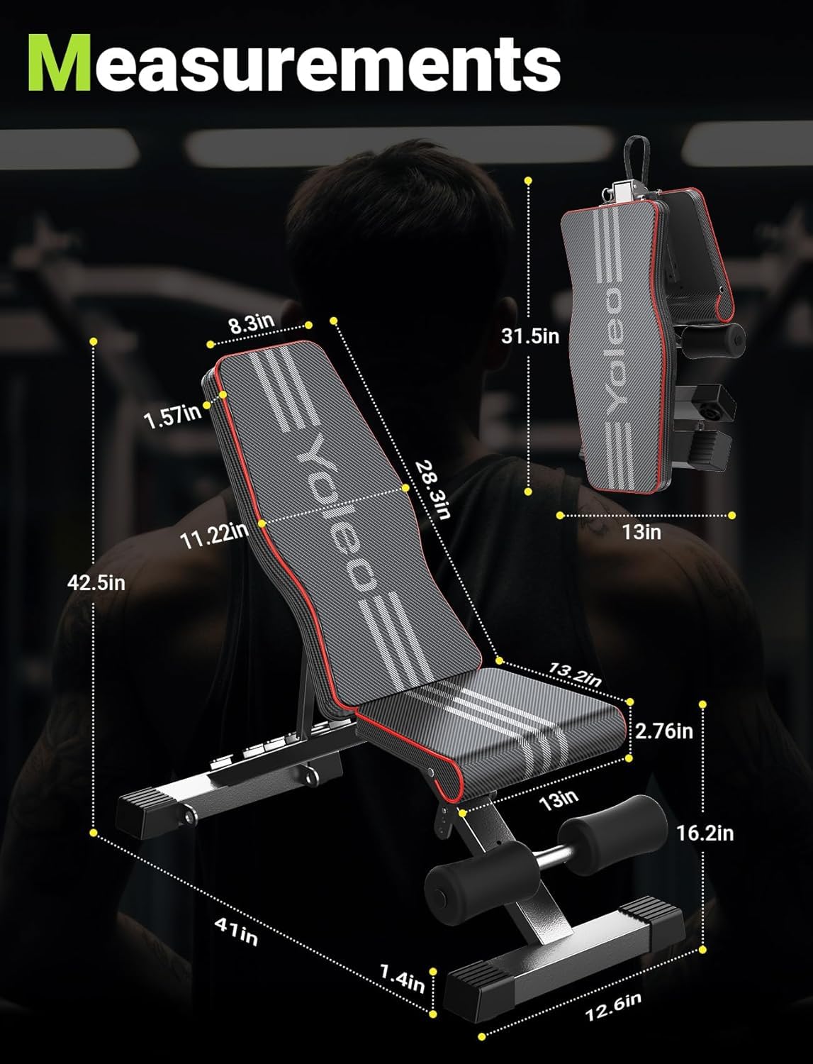 YOLEO Banc de musculation Réglable pour Salle de Sport à Domicile, Certifié ENISO pour une Charge Maximale de 375 kg, Pré-assemblé à 98%, Banc Musculation Pliable avec 84 Positions