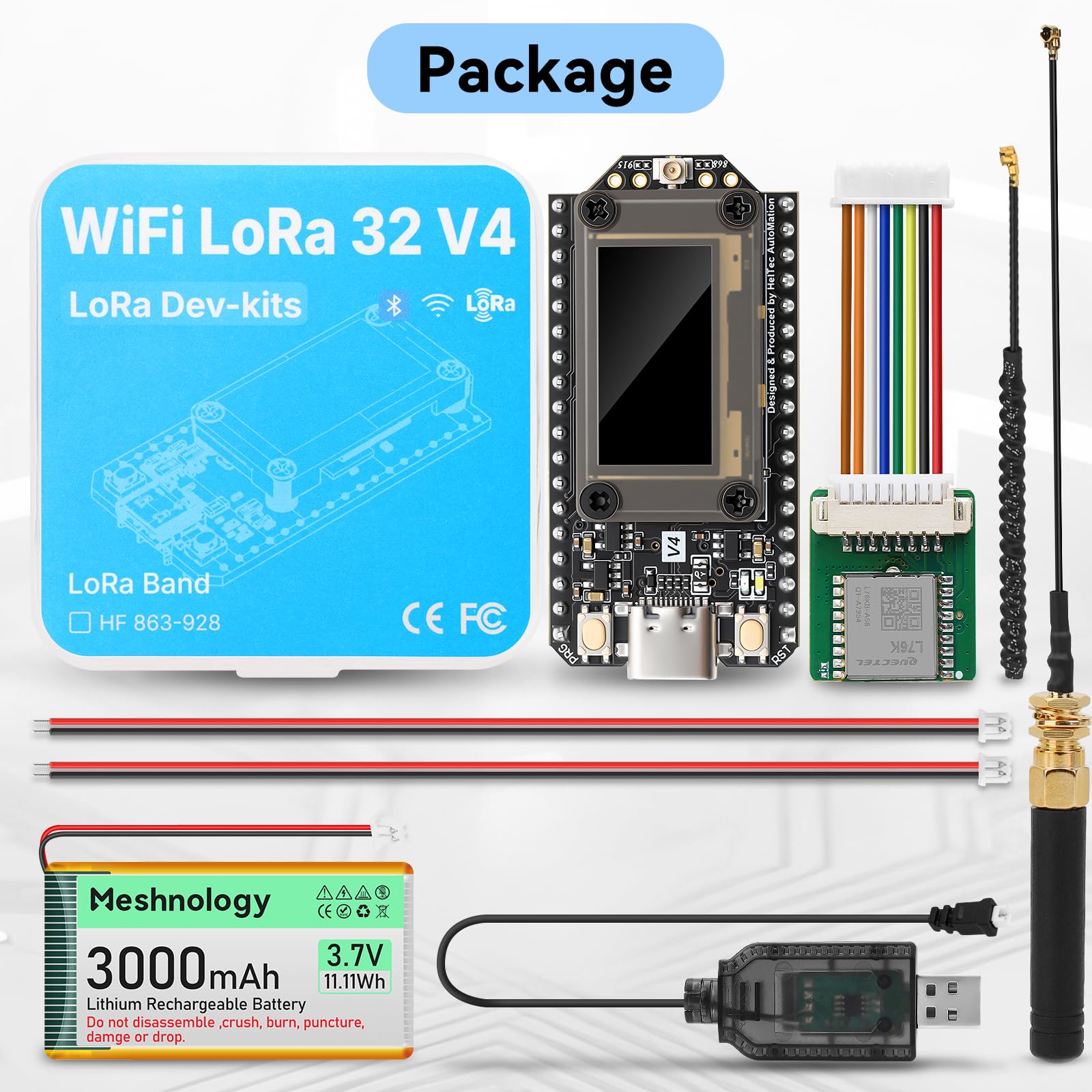 ESP32 LoRa V4 Dev Board pré-soudé + module GNSS L76 + batterie 3000 mAh, ESP32-S3 WiFi Bluetooth 2 Mo PSRAM 16 Mo Flash 863-928 MHz antennes OLED prend en charge GPS solaire pour Arduino