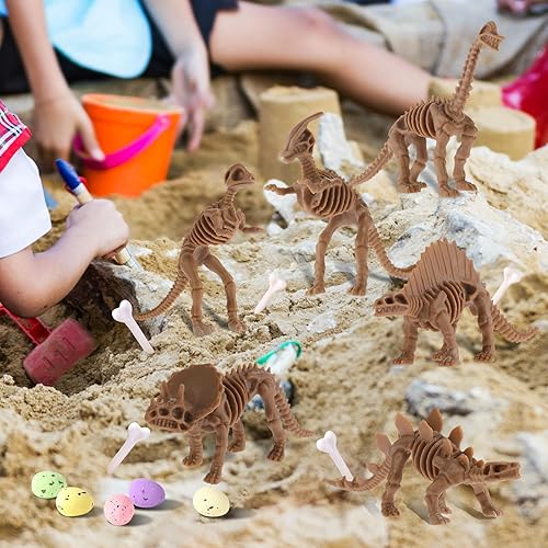 Miniatura 6 de 24 piezas de esqueleto fósil de dinosaurio, huesos de dinosaurio de arena, huevos de dinosaurio de espuma coloridos y 4 huesos de plástico blanco,