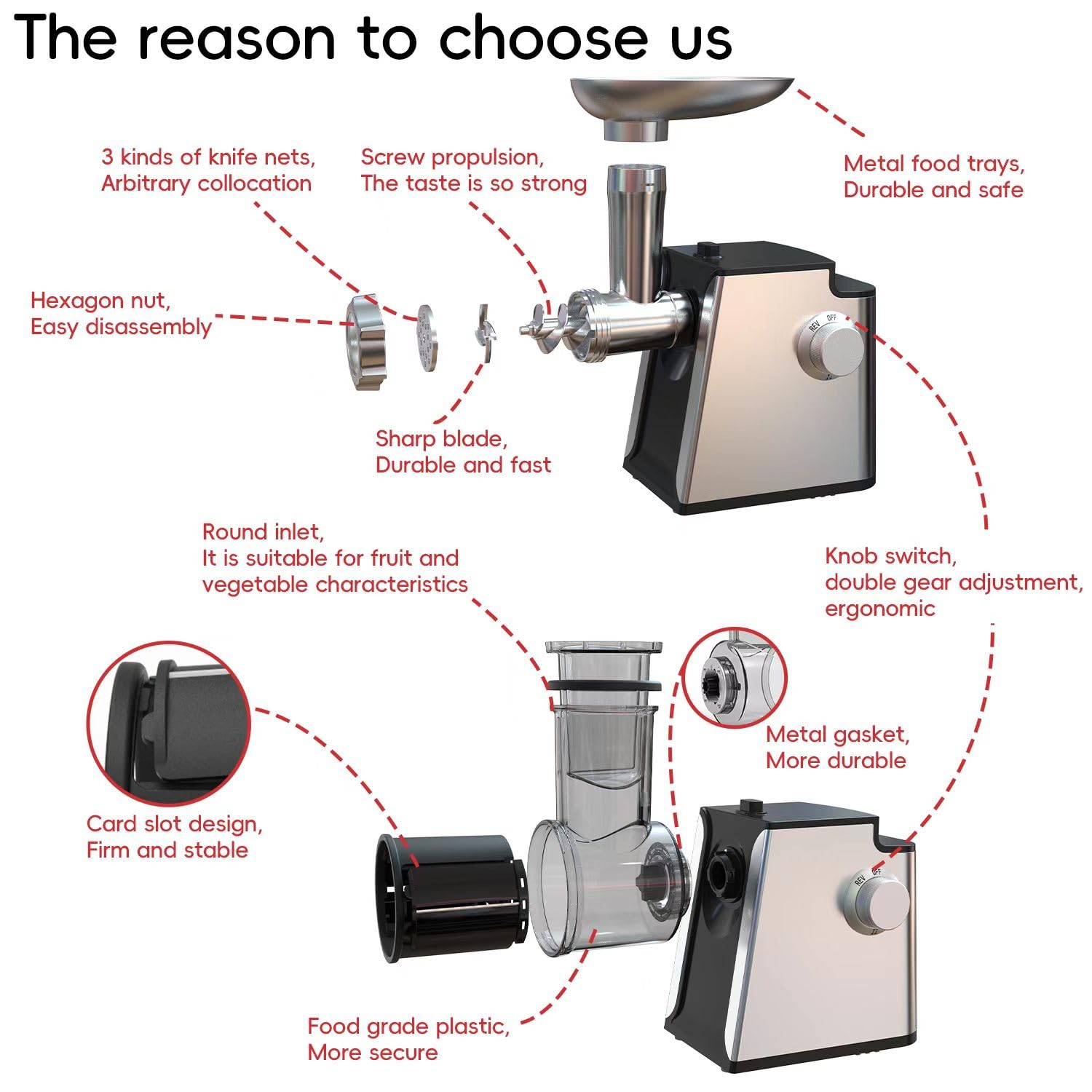 Electric Meat Grinder 2800W Sausage Stuffer Maker 4-In-1 Vegetable Shredder With 3 Slice, Shred Blades,5 Blades,Sausage Stuffer,Kubbe Kit For Home Kitchen Use