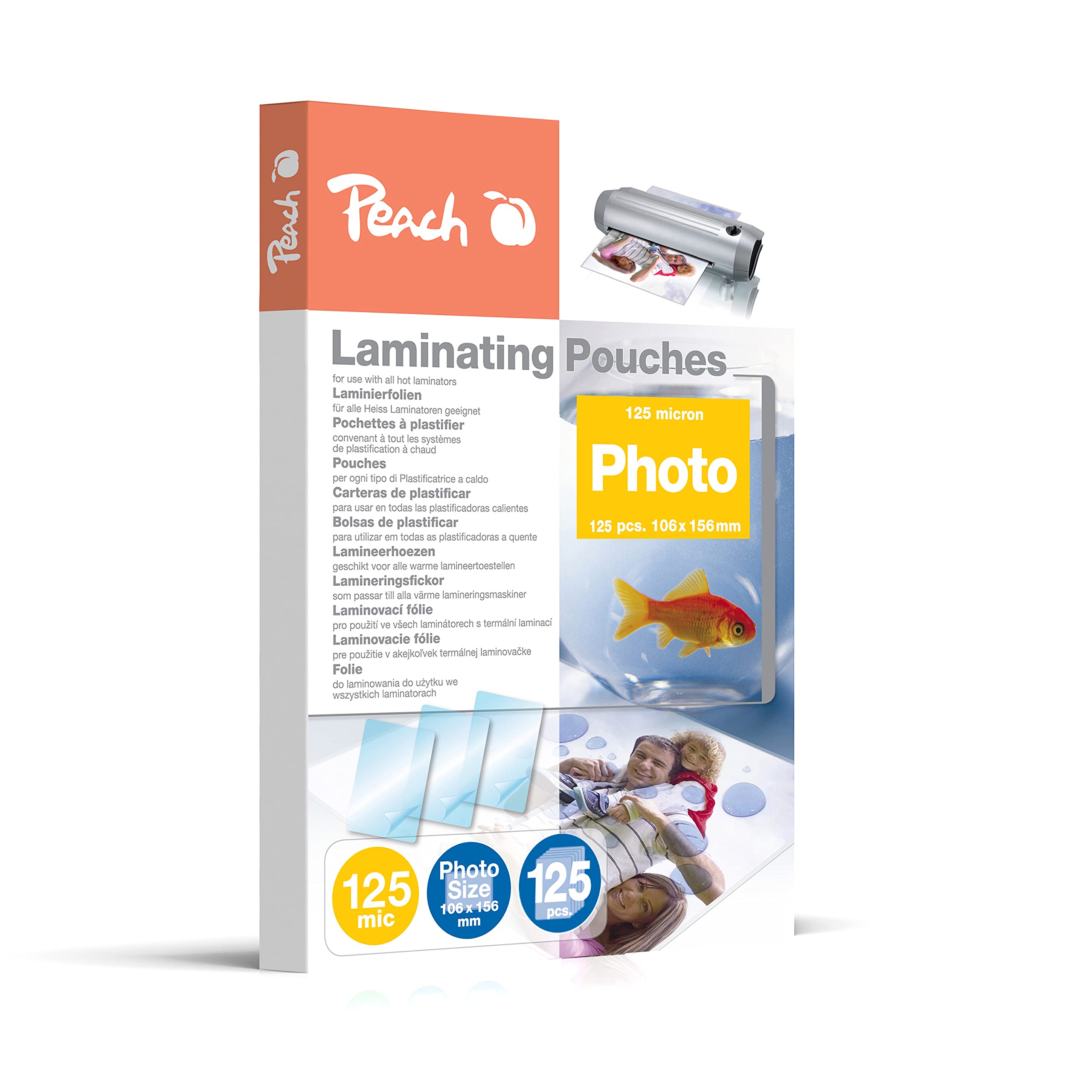 Peach S-PP525-19P Laminating Pouches 106 x 156 mm Photo 125 mic 125 Pouches Glossy Compatible with Laminators of All Brand Manufacturers