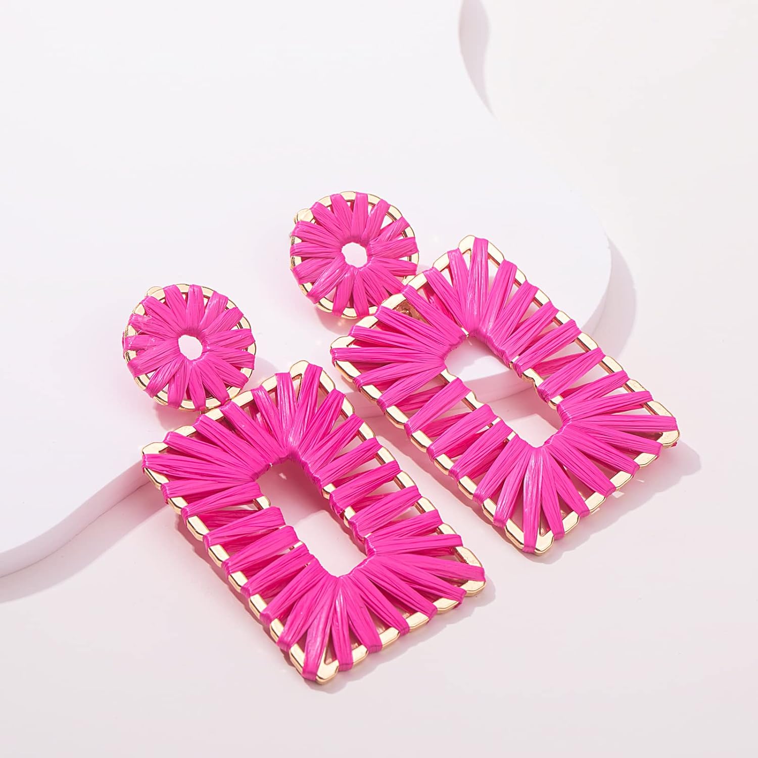 Statement Raffia Earrings Boho Square Drop Earrings Geometric Dangle Earrings for Women Gift Jewelry - Image 9