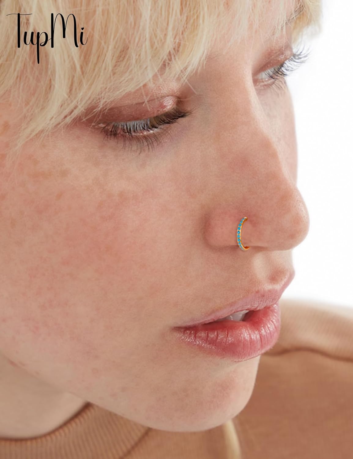 Titanium Nose Rings Hoops 20G Septum Clicker for Women Men Turquoise Hinged Segment Cartilage Lip Helix Septum Ring Nose Piercing Jewelry 6/8/10mm - Image 6