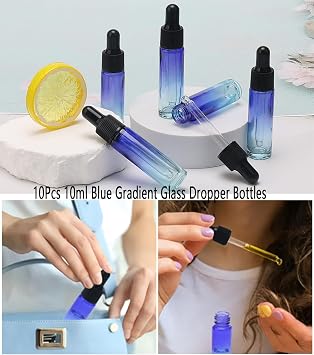 10ml Glass Eye Dropper Bottles, Blue Gradient, 10Pcs