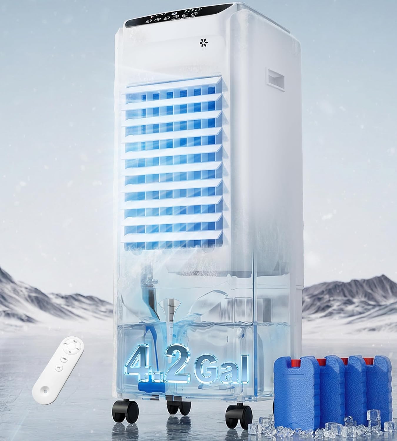 32" Swamp Cooler,1800CFM Windowless Portable Air Conditioners with 120°Oscillation,Evaporative Coolers with 4.2Gal Tank,12H Timer,Cooling Fans that Blow Cold Air for Room Indoor,Pearl White