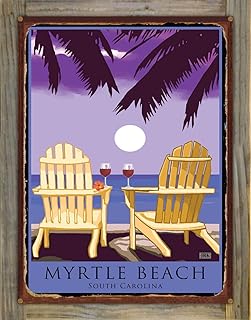 Northwest Art Mall Myrtle Beach South Carolina Adirondack Chairs Red Wine Rustic Metal Print on Reclaimed Barn Wood from Alla Prima Painting by Artist Joanne Kollman 17" x 23"