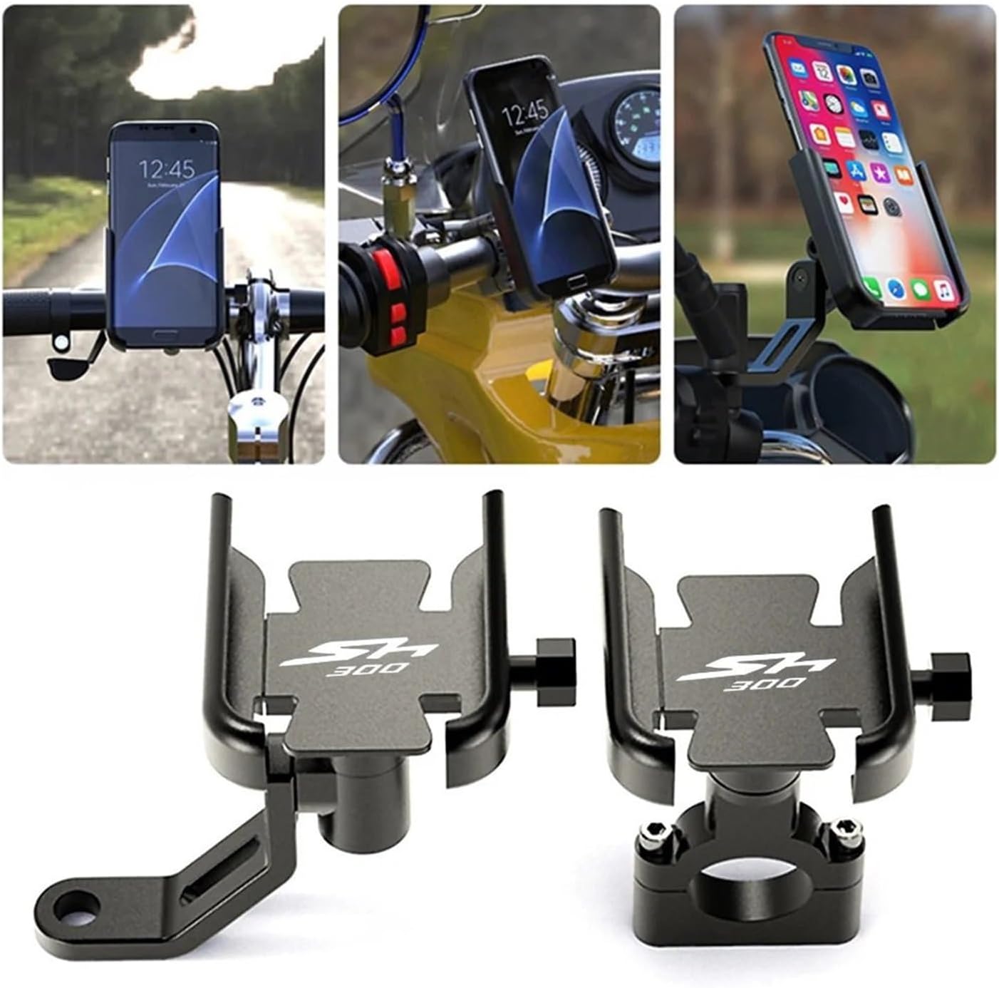 Universal Motorcycle Accessories Handlebar Mobile Phone Holder GPS Stand Bracket for SH300 SH 300 All Years(Black)