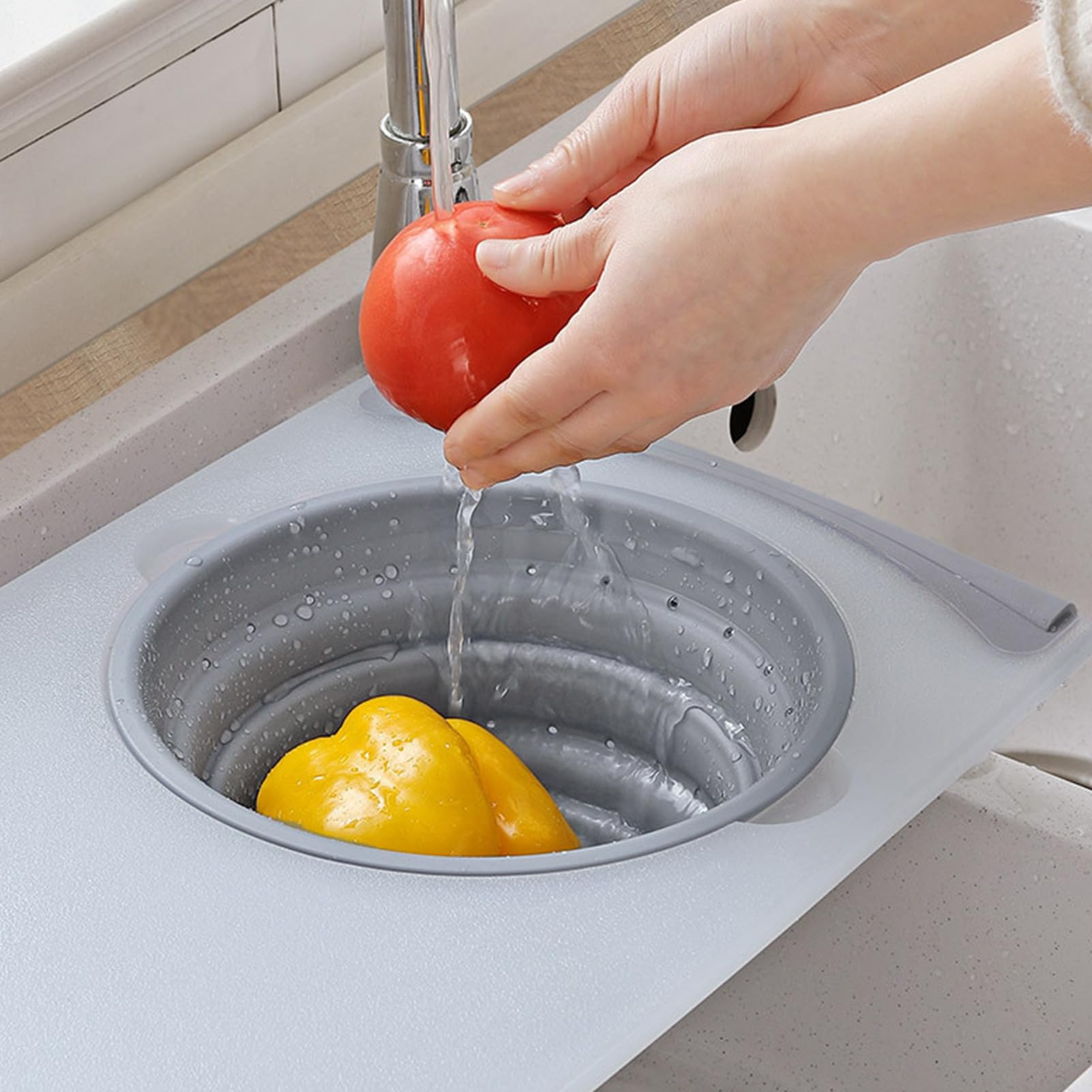 Colador de tabla de cortar para fregadero de cocina - Cesta ajustable