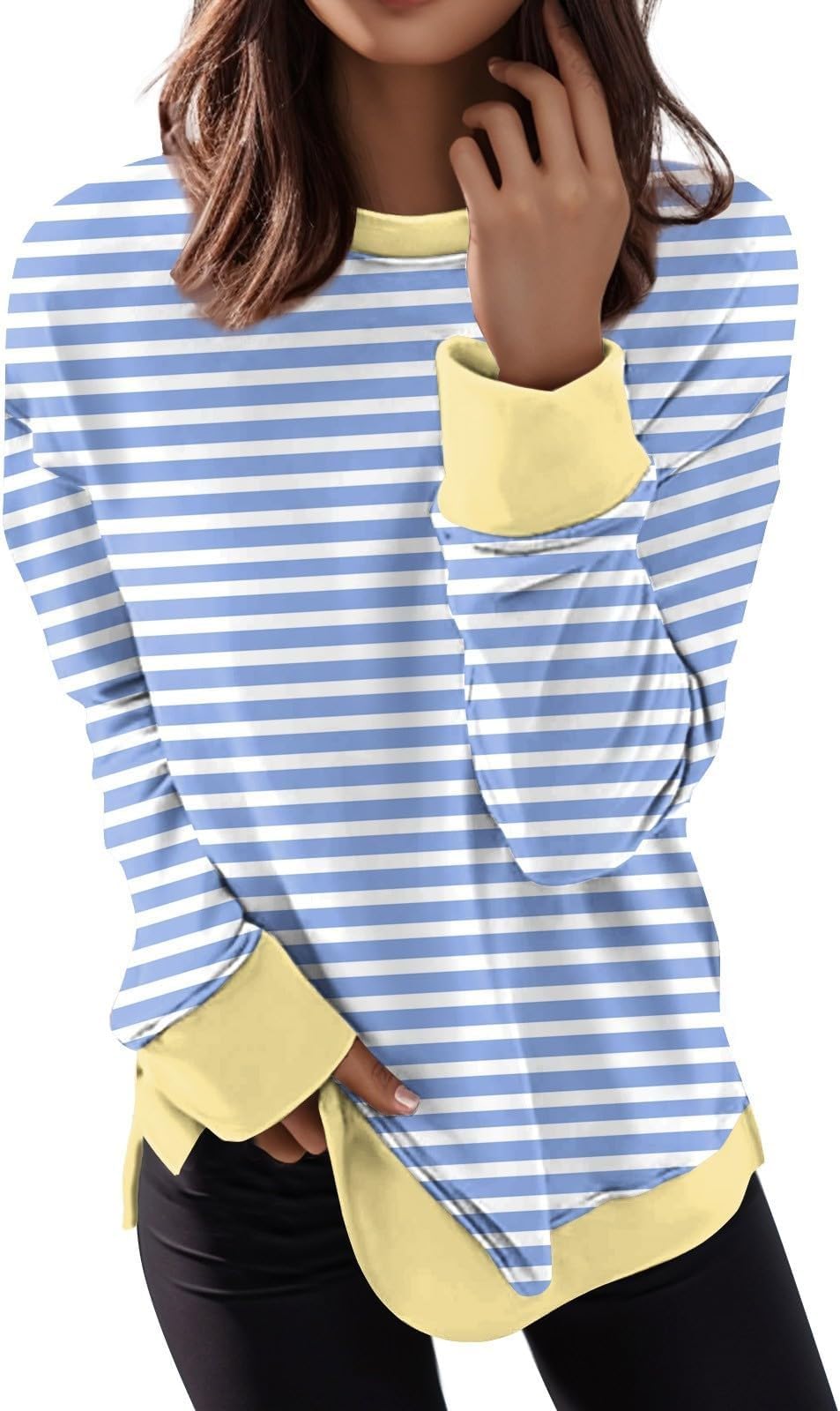 Women Striped Oversized Sweatshirt Long Sleeve Crewneck Hoodies Shirts Autumn & Winter Pullover Top Y2K Tops