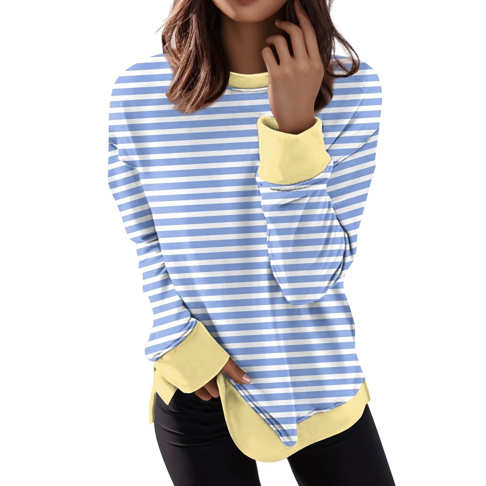 Women Striped Oversized Sweatshirt Long Sleeve Crewneck Hoodies Shirts Autumn & Winter Pullover Top Y2K Tops