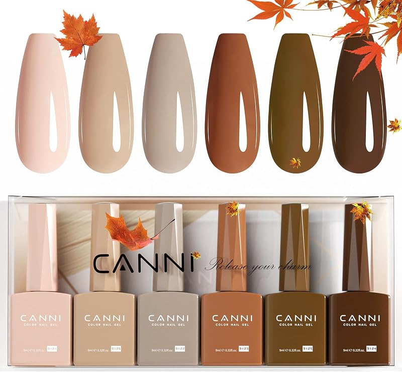 CANNI 6Pcs 9ml Hema-Free Nude Brown Fall Gel Nail Polish Set- Dark Brown Fall Colors Gel Polish Kit DIY at Home Salon Christmas New Year's Gifts for Girls