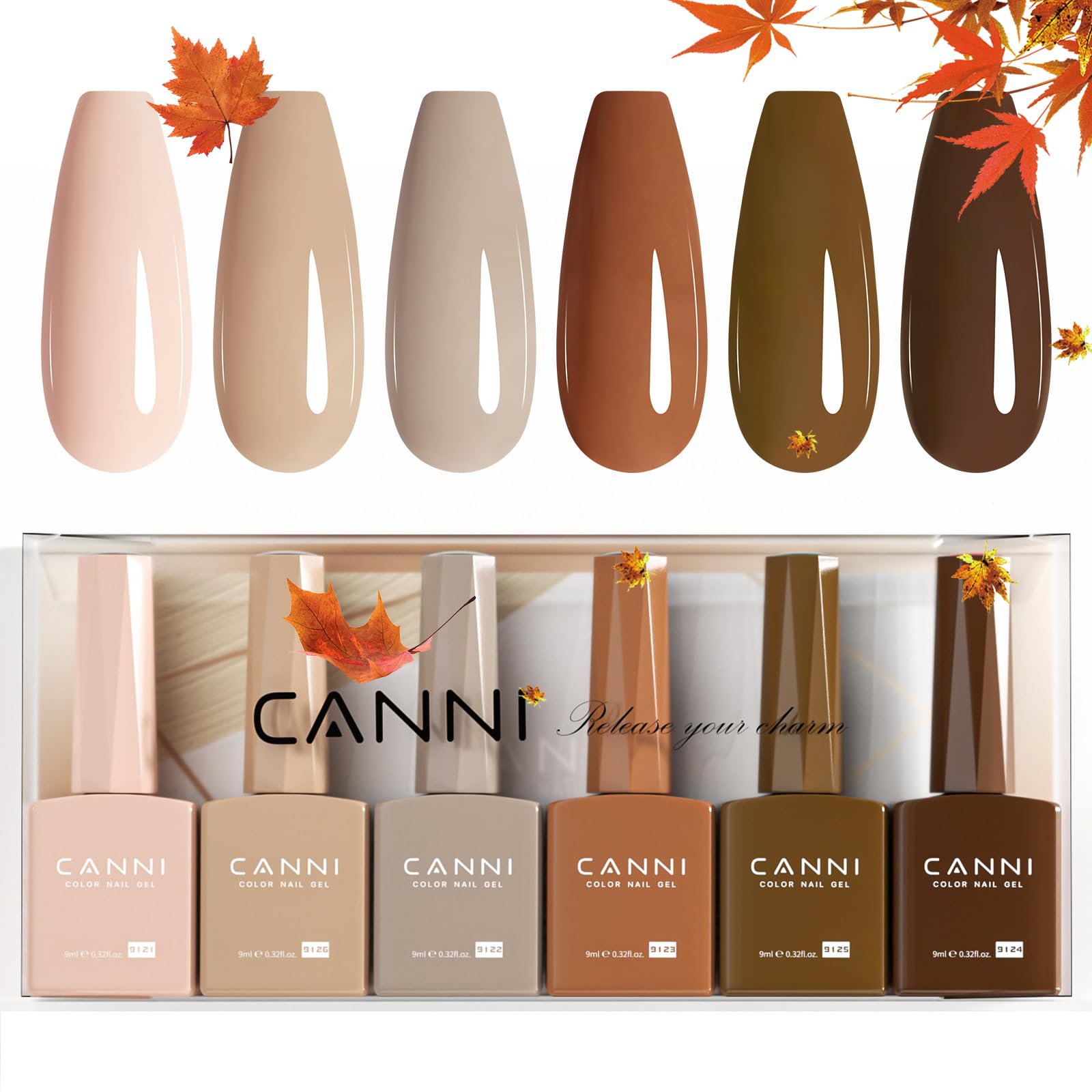 Juego de 6 esmaltes de uñas de gel de 0.3 fl oz sin hema, marrón nude, color marrón oscuro, colores otoñales, kit de esmalte de gel para bricolaje en casa, salón de belleza, regalos de Navidad y