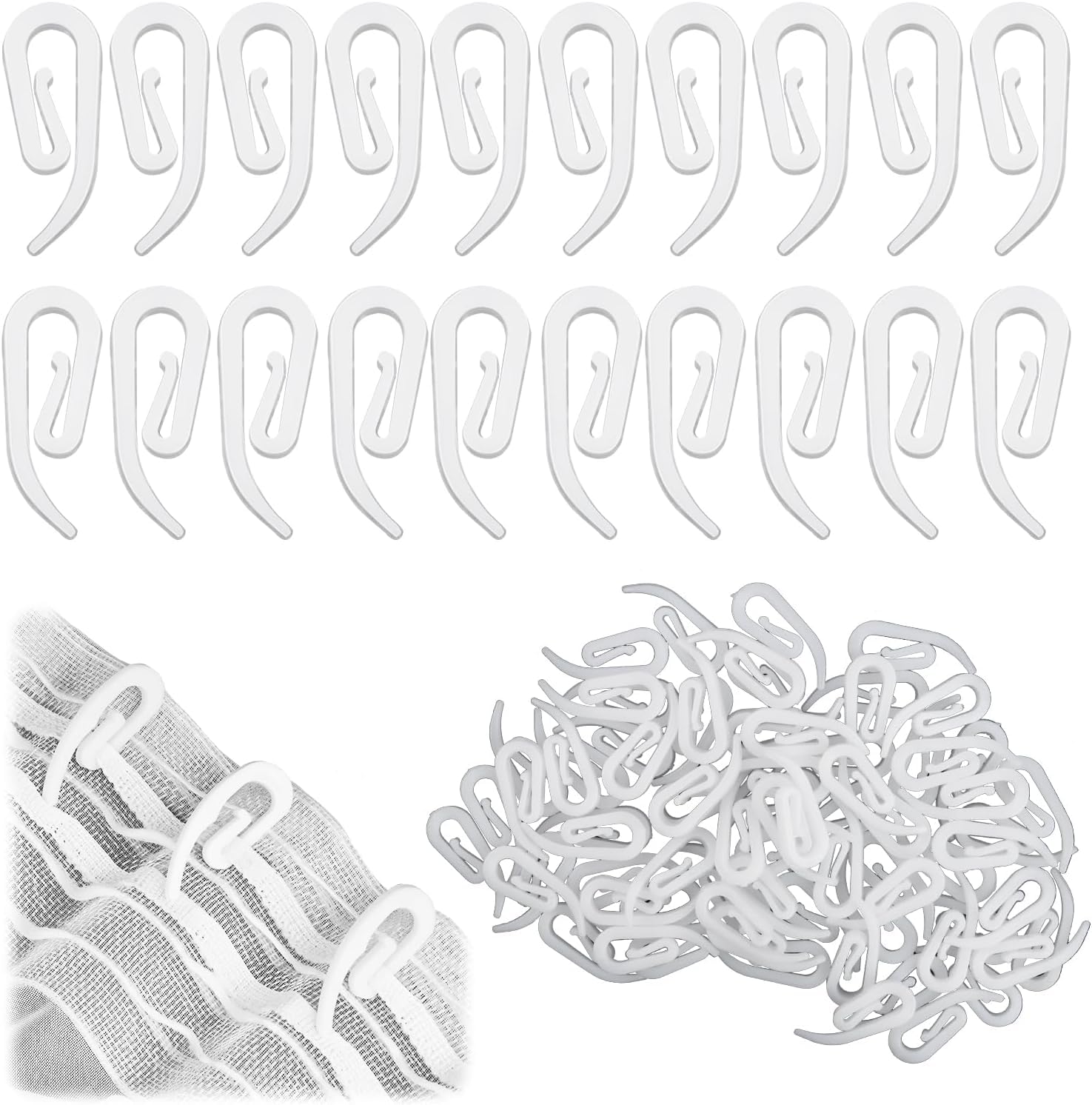 Concept4u White 200 X Curtain Hooks Plastic Glider Pins For Pleated Drapes Durable Window Track Fittings Essential Drapery Hardware For Reliable Home Renovations Professional Quality Hanging Solutions