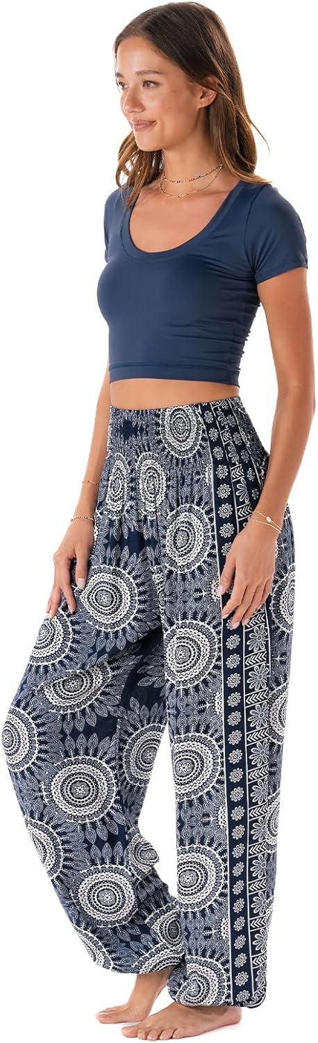 Lotus and Luna Women's Harem Pants Thai Pants for Beach & Lounge High Waisted Flowy Boho Pants Genie Pants Yoga Pants - Image 5