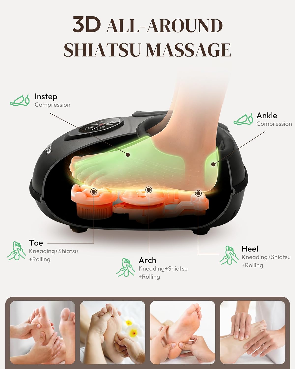 Heycool Shiatsu Foot Massager, Mothers Day Gifts for Mom, Deep Kneading Foot Massager with Heat and Compression for Neuropathy, Remote Control, Large Feet Massager Fits Up to Size 14