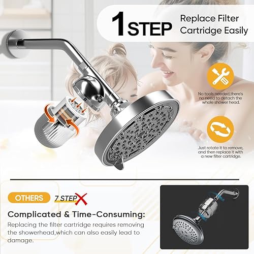 Miniatura 9 de Cobbe Filtro de ducha  Junta totalmente metálica  Filtro de cabezal de ducha 99% de eliminación para agua dura, metales pesados, cloro y sustancias