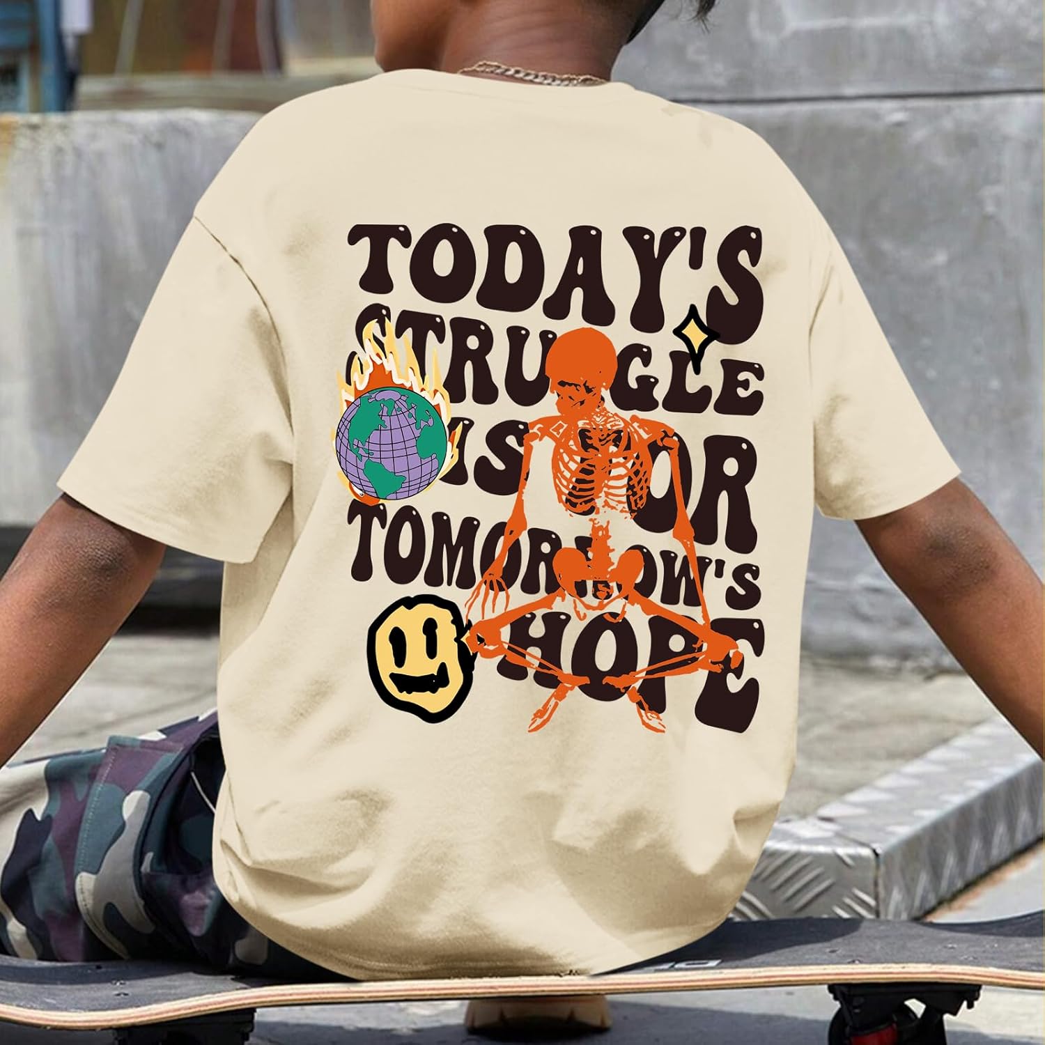 Boys Graphic Tees Funny Skeleton Shirt for Kids Streetwear Printed Children's Shirts Preppy Clothes Letter T-Shirt - Image 5