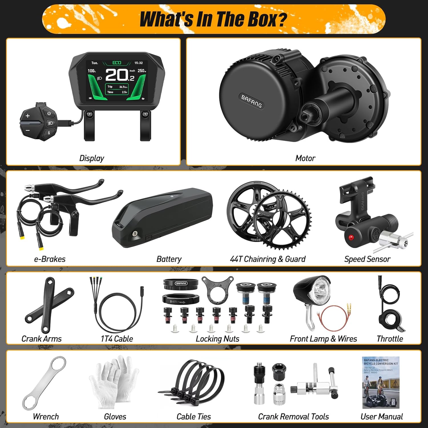 Bafang BBS02B 48V 750W Mid Motor Conversion Kit (48V-750W-44T A1 & 19.2Ah Battery)