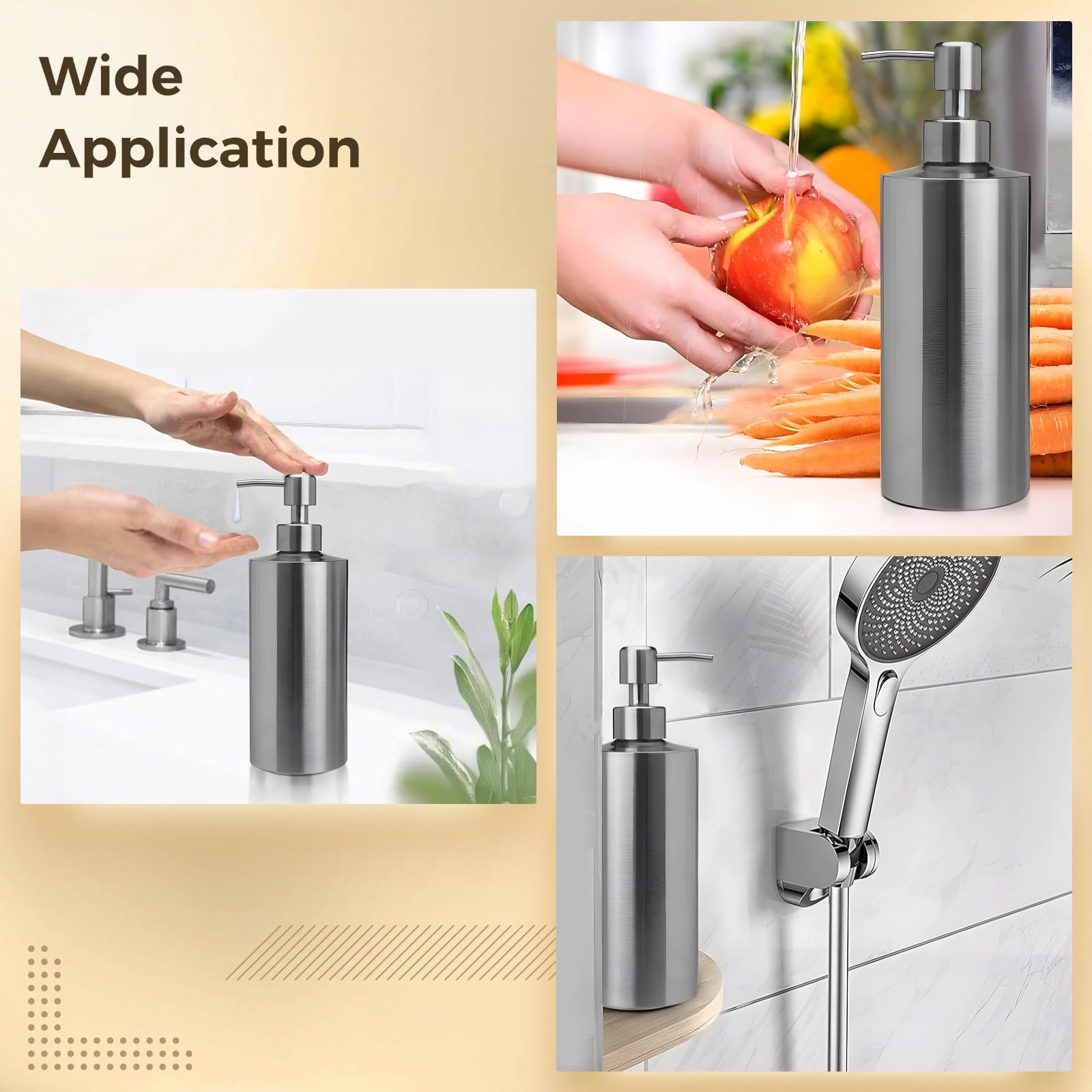 2 STK. Seifenspender aus 304 Edelstahl, nachfüllbare 550 ml Pumpflaschen für Flüssigseife, Seife und Spülmittel, für Küche, Bad und Arbeitsplatte, modern gebürstetes Silber, zylindrisches Design