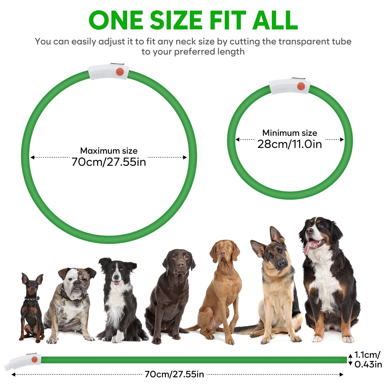 HIGO Collar de perro LED, recargable por USB, collar de perro con luz brillante, collar de perro ligero de silicona para tus perros pequeños, medianos y grandes (verde)