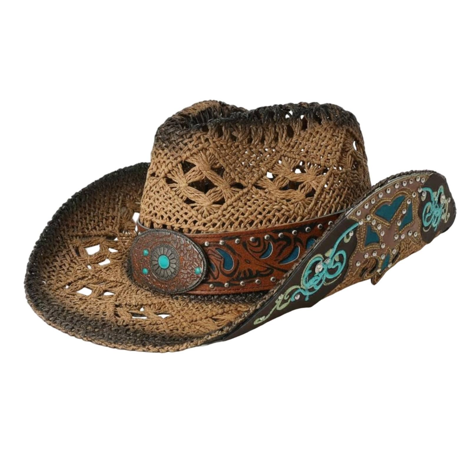 CLOVRIX™ Embroidered Cowboy Hat Decorative Belt Turquoise Band Vintage Design Fashion Accessory for Vacation, Beach, Outdoor, Khaki Black | Western Hats Clothing & Accessories Equestrian-image-26
