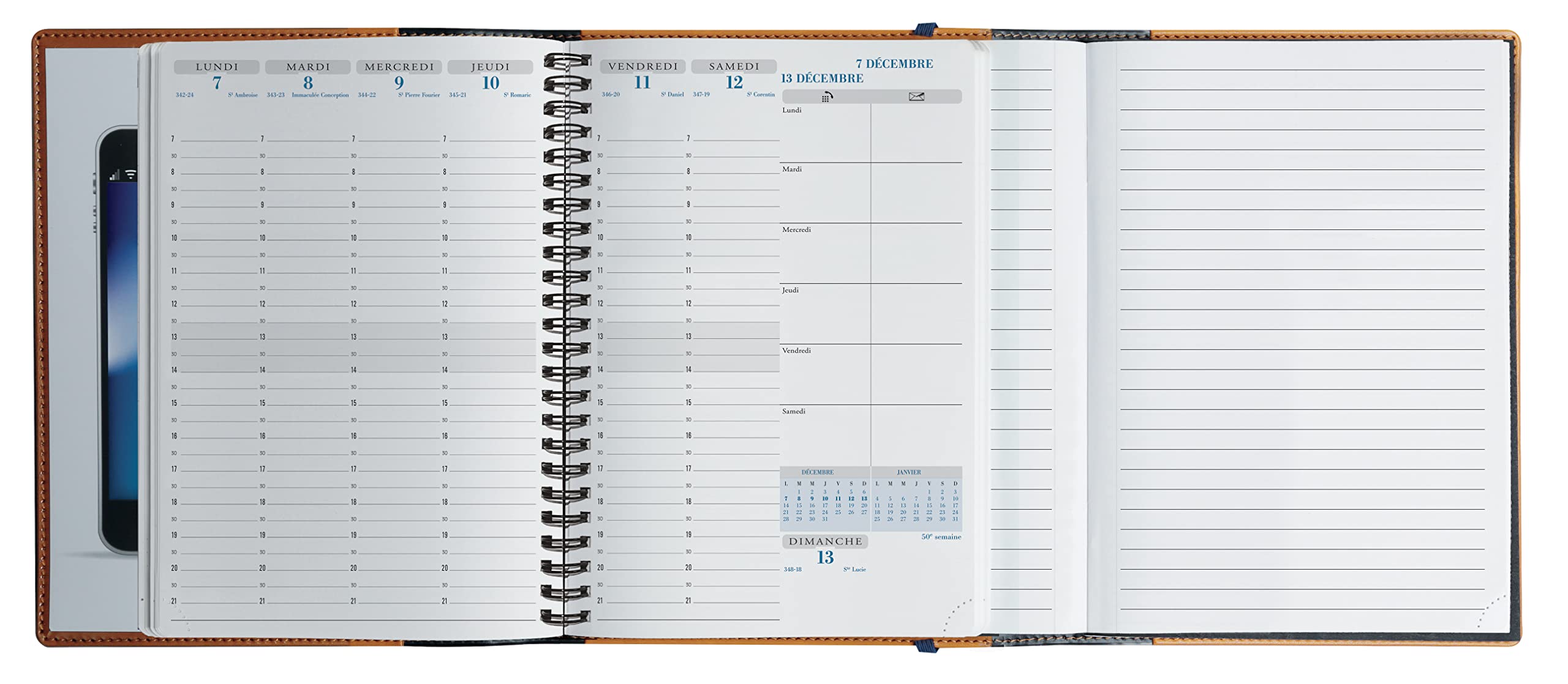 Exacompta Agenda Semainier Horizons 2025 - 15x21 Cm - Spirale Swan - Semaine Sur 2 Pages - Fabriqué En France