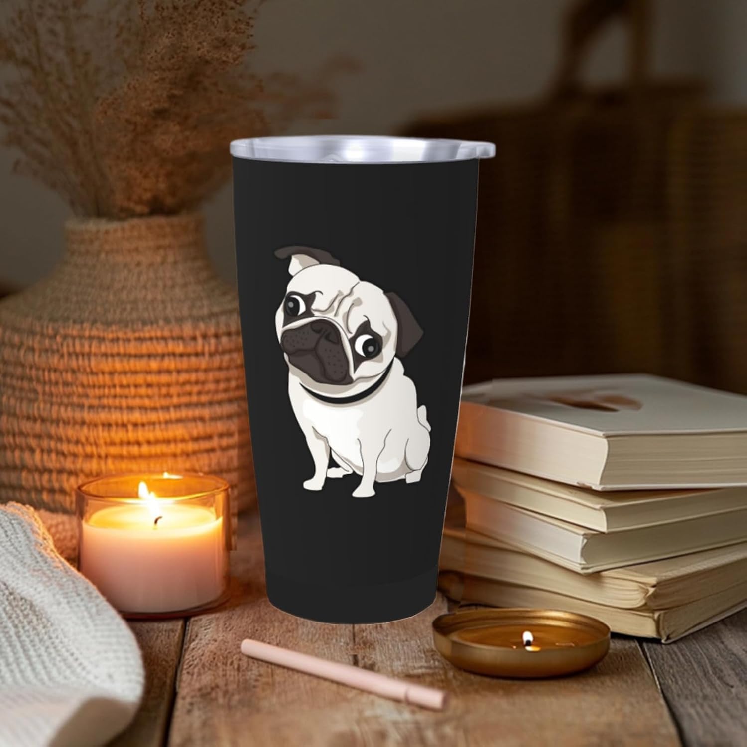 pug Dog Tumbler, gifts for pug lovers, Christmas or Birthday Gifts, Insulated Double Wall Thermal Vacuum Stainless Steel Mug 20Oz, Travel Mug Water Bottle for Dad Mom Uncle Women Men