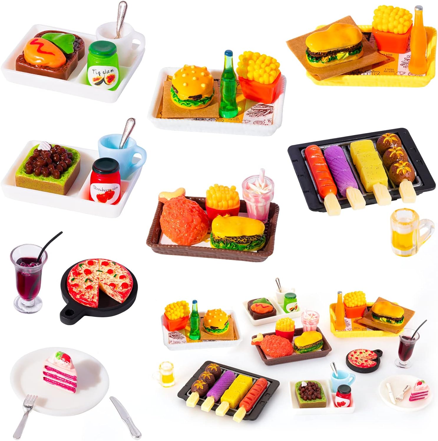 38Pcs Miniature Food, Fun Kitchen Mini Food Toys to Child Cosplay, Including Fast