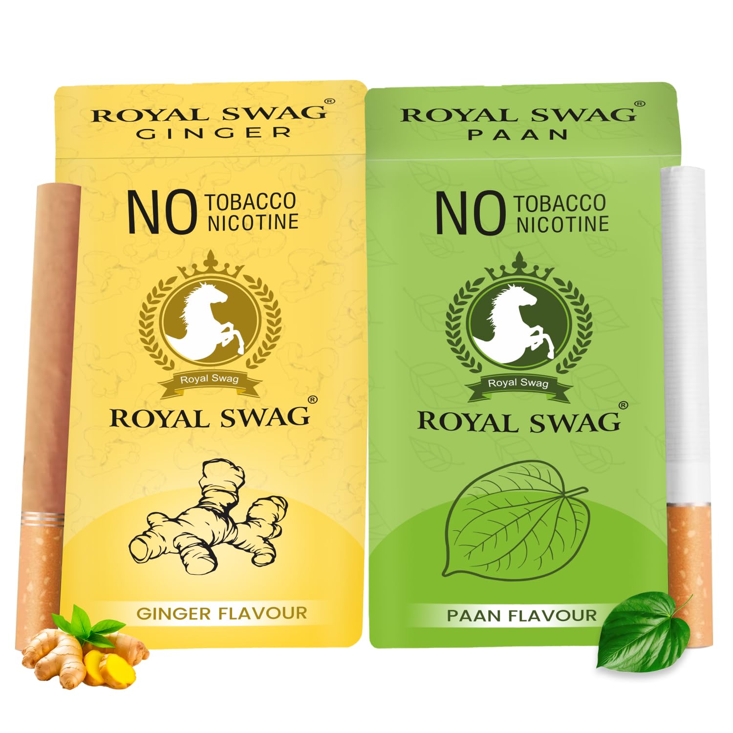 ROYAL SWAG Natural Herbal Ginger, PAAN Flavour (20 Sticks) 100% Tobacco-Free and Nicotine-Free Ayurvedic Herbs Clove, Tulsi, and More | Free From Additives and Chemicals