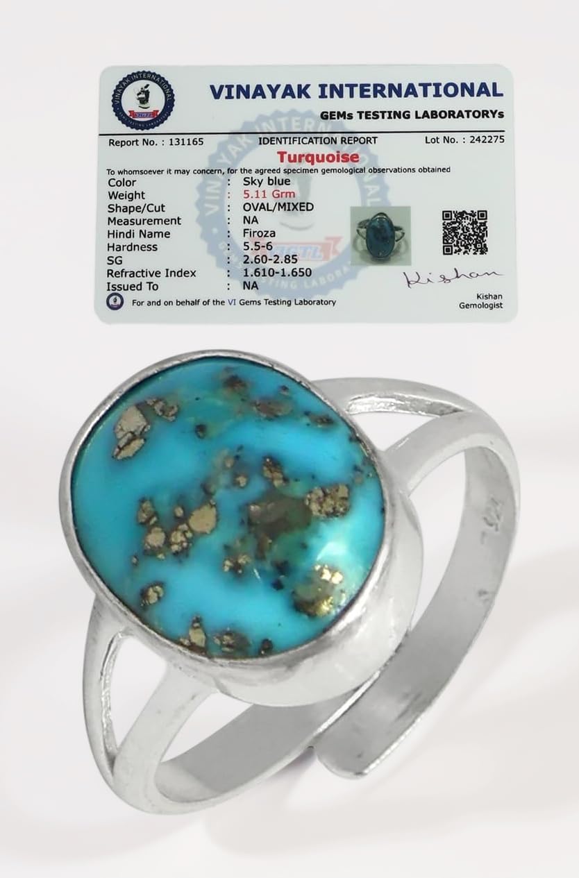 Natural Certified Silver Gemstone Adjustable Ring Yellow Sapphire Emerald Hessonite Turquoise firoza Ruby Manik Panna Pukhraj Neelam Stone Ring for Women Men