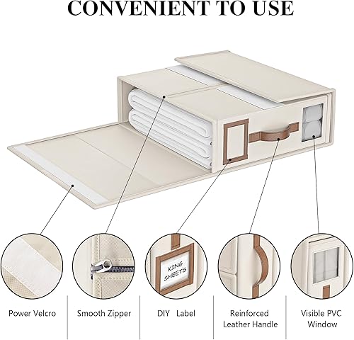 Miniatura 8 de Paquete de 6 organizadores de sábanas y almacenamiento (tamaño King) plegable, organizador de sábanas con asa para armario de lino, organizador de