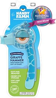 Handy Famm Real Metal Blue Giraffe Hammer for Kids, Patented Safety Mouth Sleeve and Nail Remover, STEM DIY Tool for Children Ages 5 and Up