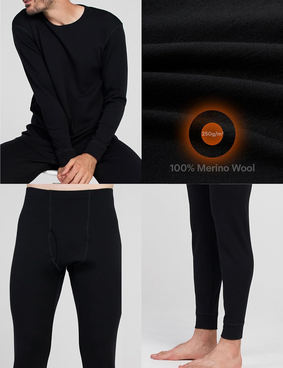 LAPASA Men's 100% Merino Wool Base Layer Set Lightweight Midweight Thermal Underwear Activewear Long John Top Bottom M31/M126 - Image 4