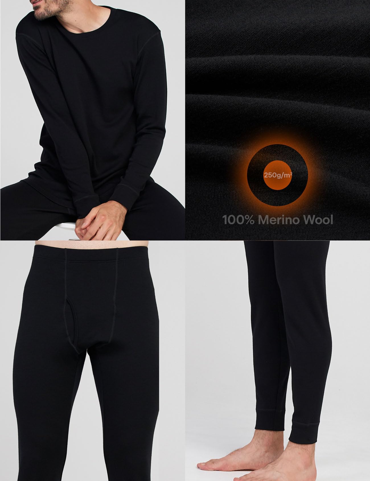 LAPASA 100% Lana Merino Completo Termico Uomo Peso Outdoor Hiking M31/M126 - Abbigliamento Intimo Caldo Pantaloni e Canotta Intimo Trekking Alpinismo Outdoor Calcio Running